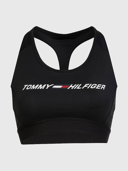 Black Tommy Hilfiger Sport Performance Medium Support Graphic Bra Women's Underwear | TH971YCA