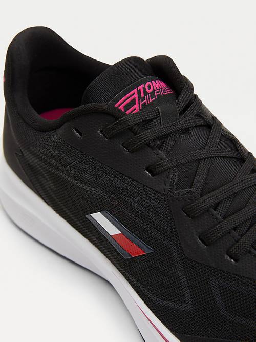 Black Tommy Hilfiger Sport Sleek Mixed Texture Women's Sneakers | TH623GNW