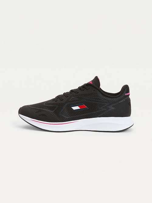 Black Tommy Hilfiger Sport Sleek Mixed Texture Women's Sneakers | TH623GNW