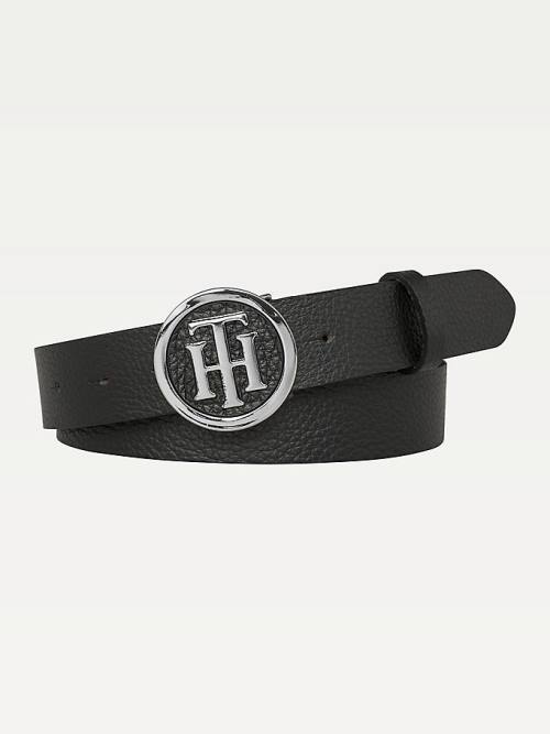 Black Tommy Hilfiger Statement Round Buckle Leather Women\'s Belts | TH732BED