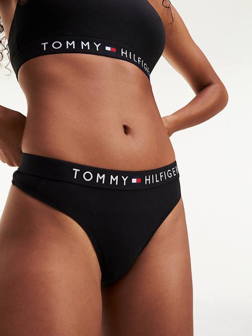 Black Tommy Hilfiger Stretch Cotton Thong Women\'s Underwear | TH847EOP