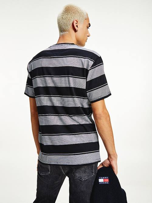 Black Tommy Hilfiger Stripe Badge Relaxed Fit Men's T Shirts | TH692OUH