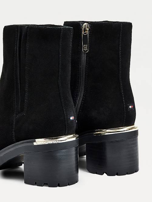 Black Tommy Hilfiger Suede Block Heel Cleat Women's Boots | TH501LPO