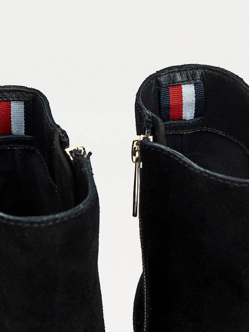 Black Tommy Hilfiger Suede Block Heel Cleat Women's Boots | TH501LPO