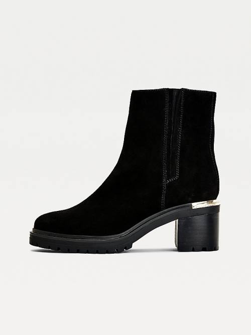 Black Tommy Hilfiger Suede Block Heel Cleat Women's Boots | TH501LPO