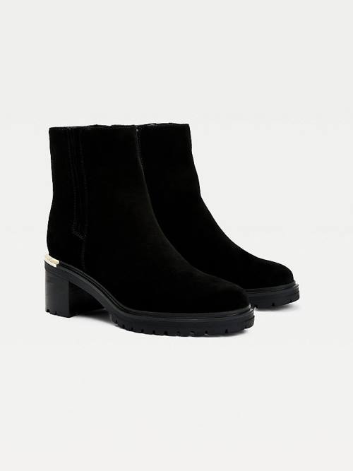 Black Tommy Hilfiger Suede Block Heel Cleat Women\'s Boots | TH501LPO