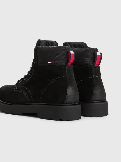 Black Tommy Hilfiger Suede Lace Up Cleat Men's Boots | TH472FVE