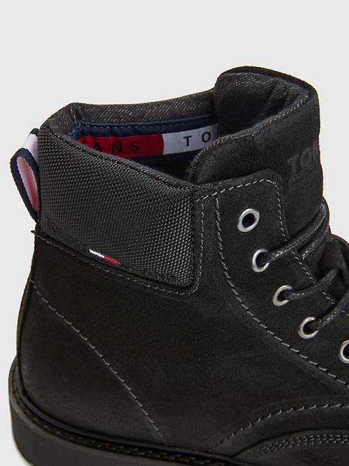 Black Tommy Hilfiger Suede Lace Up Cleat Men's Boots | TH472FVE