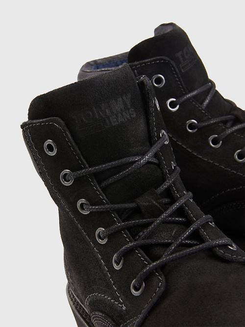 Black Tommy Hilfiger Suede Lace Up Cleat Men's Boots | TH472FVE