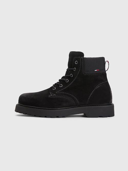 Black Tommy Hilfiger Suede Lace Up Cleat Men's Boots | TH472FVE