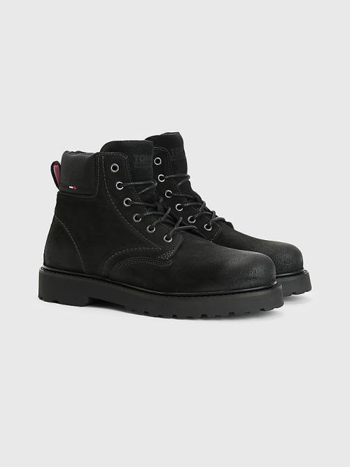 Black Tommy Hilfiger Suede Lace Up Cleat Men\'s Boots | TH472FVE