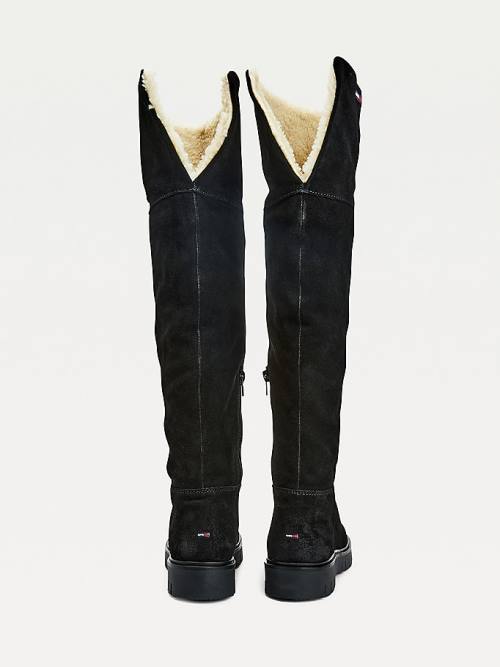 Black Tommy Hilfiger Suede Warm Lined Cleat Knee Women's Boots | TH165SZF