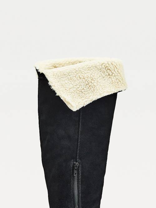 Black Tommy Hilfiger Suede Warm Lined Cleat Knee Women's Boots | TH165SZF