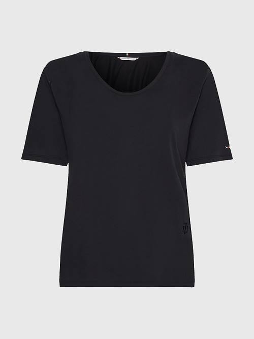 Black Tommy Hilfiger Sueded Scoop Neck Relaxed Women's T Shirts | TH683LOC