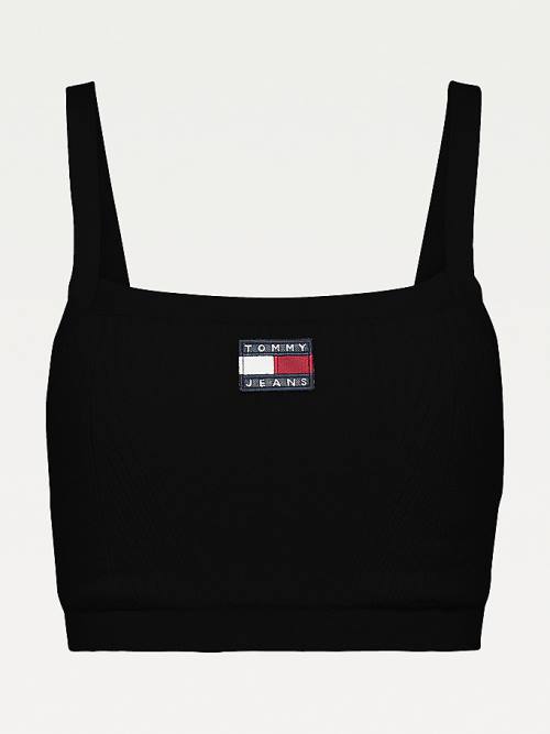 Black Tommy Hilfiger Super Cropped Badge Ribbed Cami Women's Sweaters | TH981MXZ