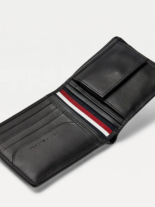 Black Tommy Hilfiger TH Business Card And Coin Men's Wallets | TH671UYT