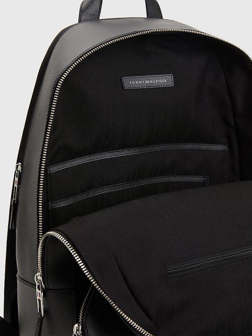 Black Tommy Hilfiger TH Business Leather Backpack Men's Bags | TH169HYN