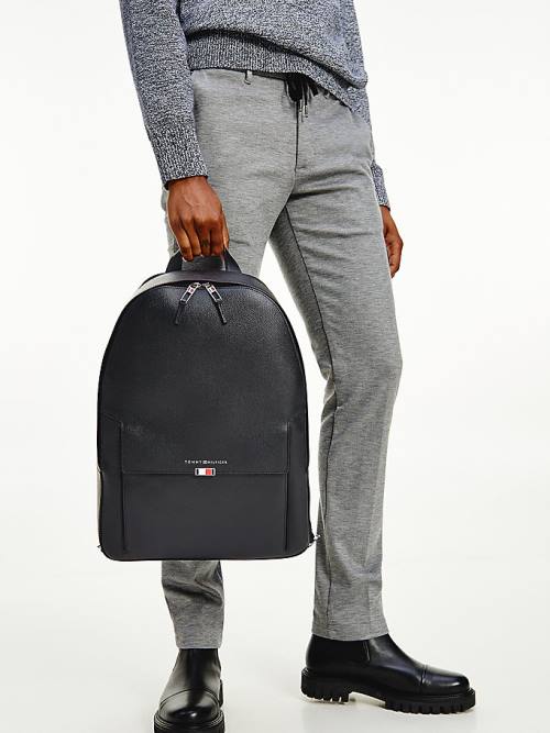 Black Tommy Hilfiger TH Business Leather Backpack Men's Bags | TH431KRP