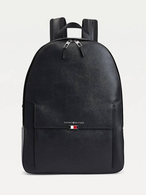 Black Tommy Hilfiger TH Business Leather Backpack Men\'s Bags | TH431KRP