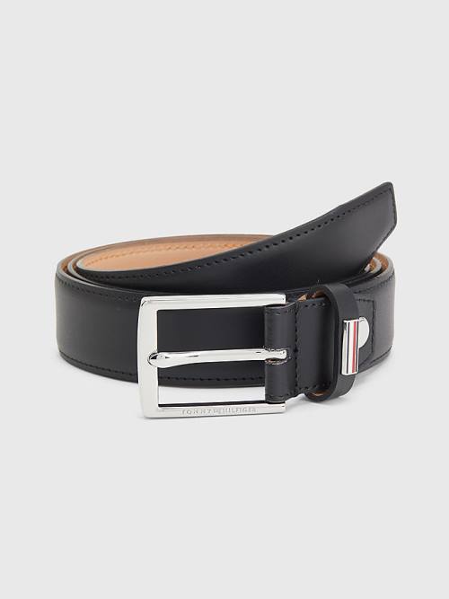 Black Tommy Hilfiger TH Business Leather Signature Plaque Men\'s Belts | TH497TSQ