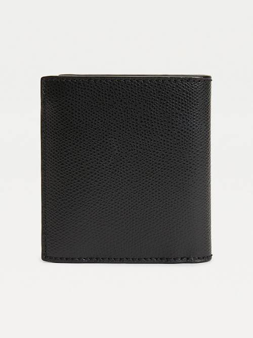 Black Tommy Hilfiger TH Business Leather Trifold Men's Wallets | TH734QZH