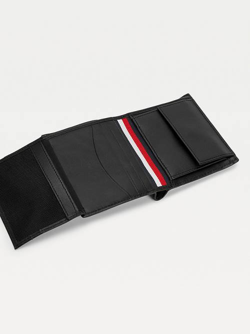 Black Tommy Hilfiger TH Business Leather Trifold Men's Wallets | TH734QZH