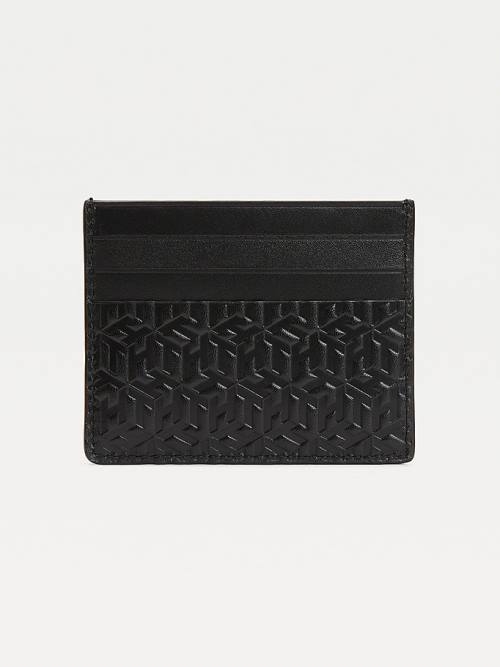 Black Tommy Hilfiger TH Business Monogram Credit Card Holder Men's Wallets | TH273FPG