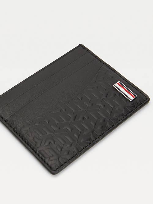 Black Tommy Hilfiger TH Business Monogram Credit Card Holder Men's Wallets | TH273FPG