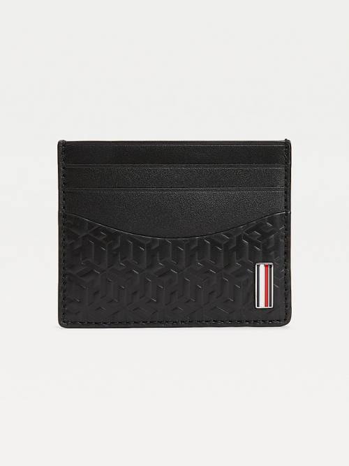 Black Tommy Hilfiger TH Business Monogram Credit Card Holder Men\'s Wallets | TH273FPG