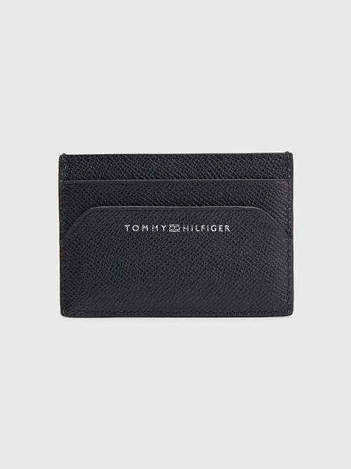 Black Tommy Hilfiger TH Business Small Leather Card Holder Men's Wallets | TH289WBT