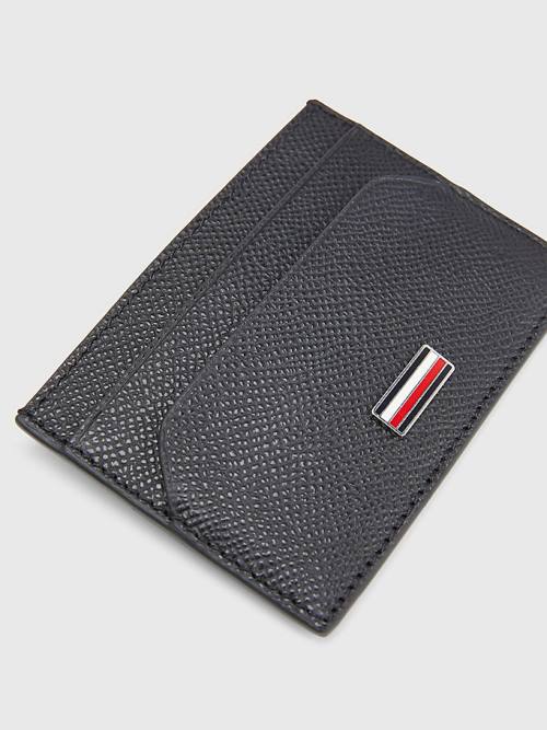 Black Tommy Hilfiger TH Business Small Leather Card Holder Men's Wallets | TH289WBT