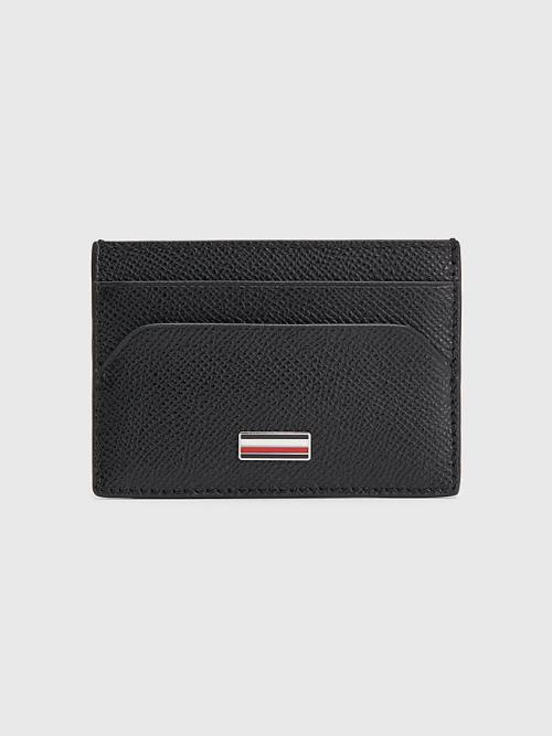 Black Tommy Hilfiger TH Business Small Leather Card Holder Men\'s Wallets | TH289WBT