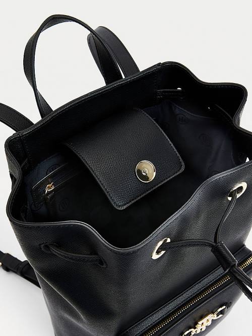 Black Tommy Hilfiger TH Club Horsebit Hardware Drawstring Backpack Women's Bags | TH908TAD