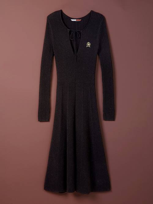 Black Tommy Hilfiger TH Collection Cashmere Crest Slim Women's Dress | TH143XIK