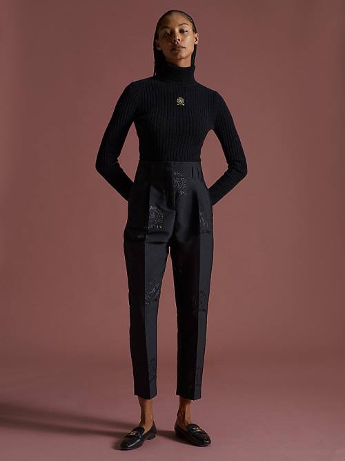 Black Tommy Hilfiger TH Collection Crest Mock Turtleneck Slim Jumper Women's Sweaters | TH170DLC