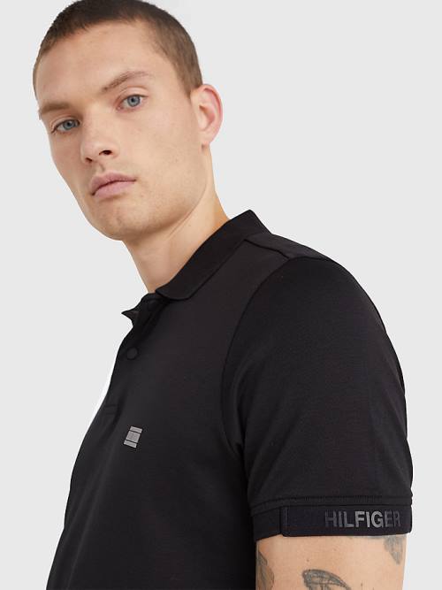 Black Tommy Hilfiger TH Flex Tech Essentials Slim Men's Polo Shirts | TH134HNW