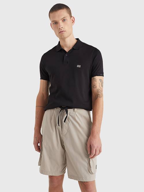 Black Tommy Hilfiger TH Flex Tech Essentials Slim Men\'s Polo Shirts | TH134HNW