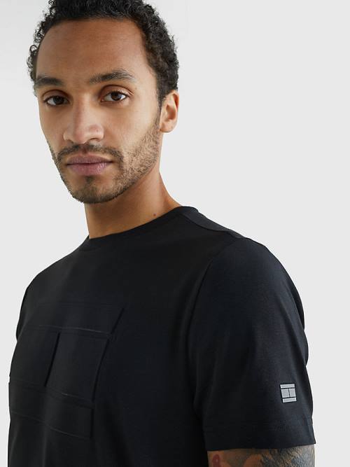 Black Tommy Hilfiger TH Flex Tech Essential Embossed Men's T Shirts | TH280GCA