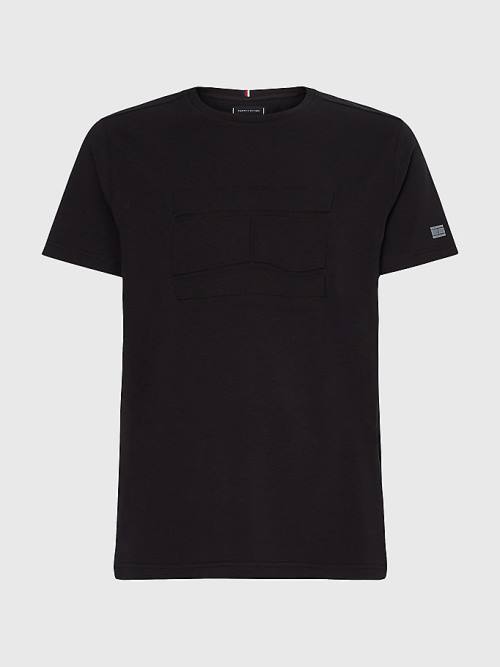 Black Tommy Hilfiger TH Flex Tech Essential Embossed Men's T Shirts | TH280GCA