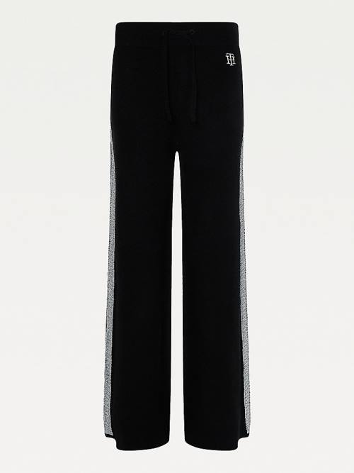 Black Tommy Hilfiger TH Flex Wide Leg Stripe Women's Pants | TH912DEW