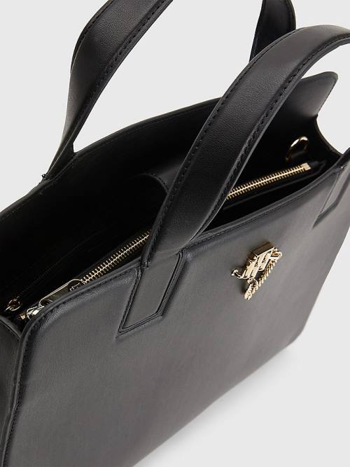 Black Tommy Hilfiger TH Interlock Chain Satchel Women's Bags | TH631SDW