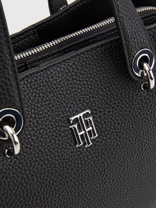 Black Tommy Hilfiger TH Monogram Medium Satchel Women's Bags | TH937SVU