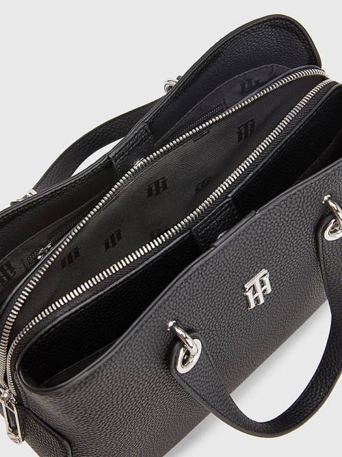 Black Tommy Hilfiger TH Monogram Medium Satchel Women's Bags | TH937SVU