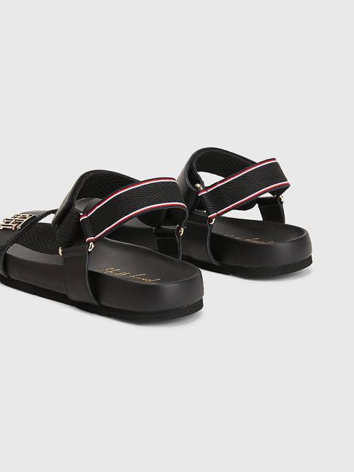 Black Tommy Hilfiger TH Monogram Strap Women's Sandals | TH328ROF