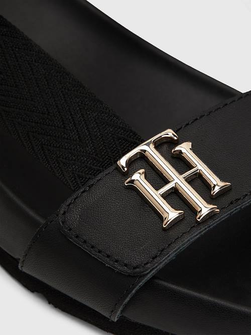 Black Tommy Hilfiger TH Monogram Strap Women's Sandals | TH328ROF