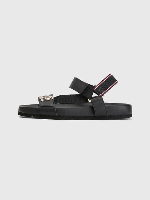 Black Tommy Hilfiger TH Monogram Strap Women's Sandals | TH328ROF