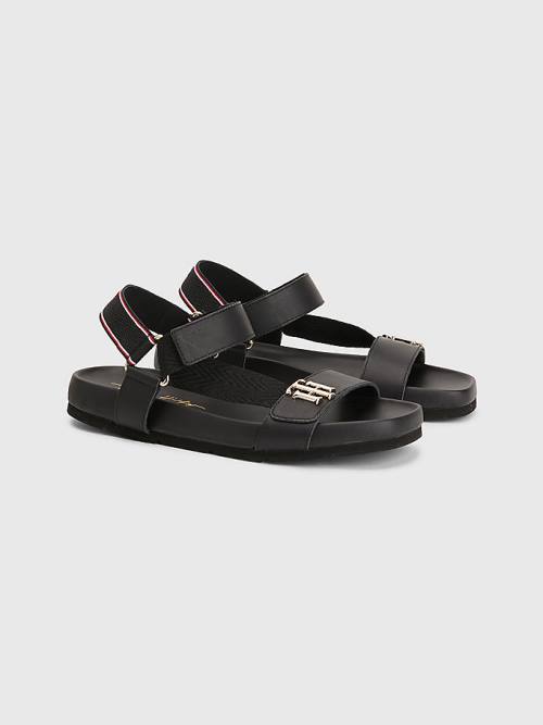 Black Tommy Hilfiger TH Monogram Strap Women\'s Sandals | TH328ROF