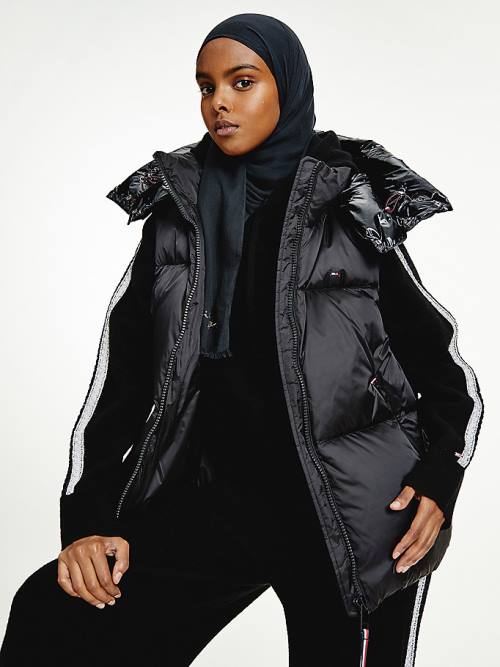 Black Tommy Hilfiger TH Protect Relaxed Down Puffer Vest Women's Coats | TH708FIJ