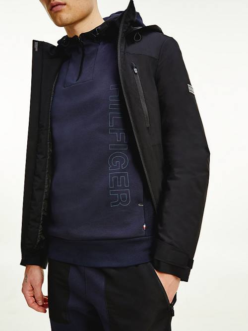 Black Tommy Hilfiger TH Tech Essential Hooded Men's Jackets | TH564RHQ