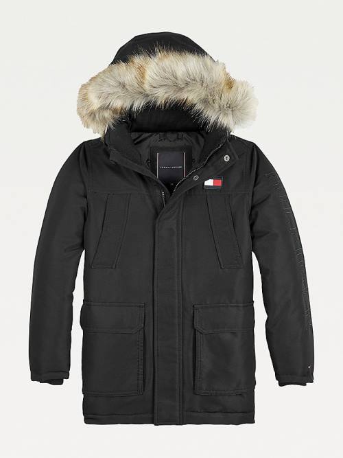 Black Tommy Hilfiger TH Tech Faux Fur Trim Parka Boys\' Jackets | TH592RUQ